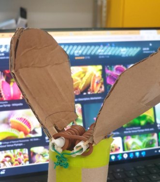 Cardboard petals with a wound-wire mechanism, tested against reference photos.